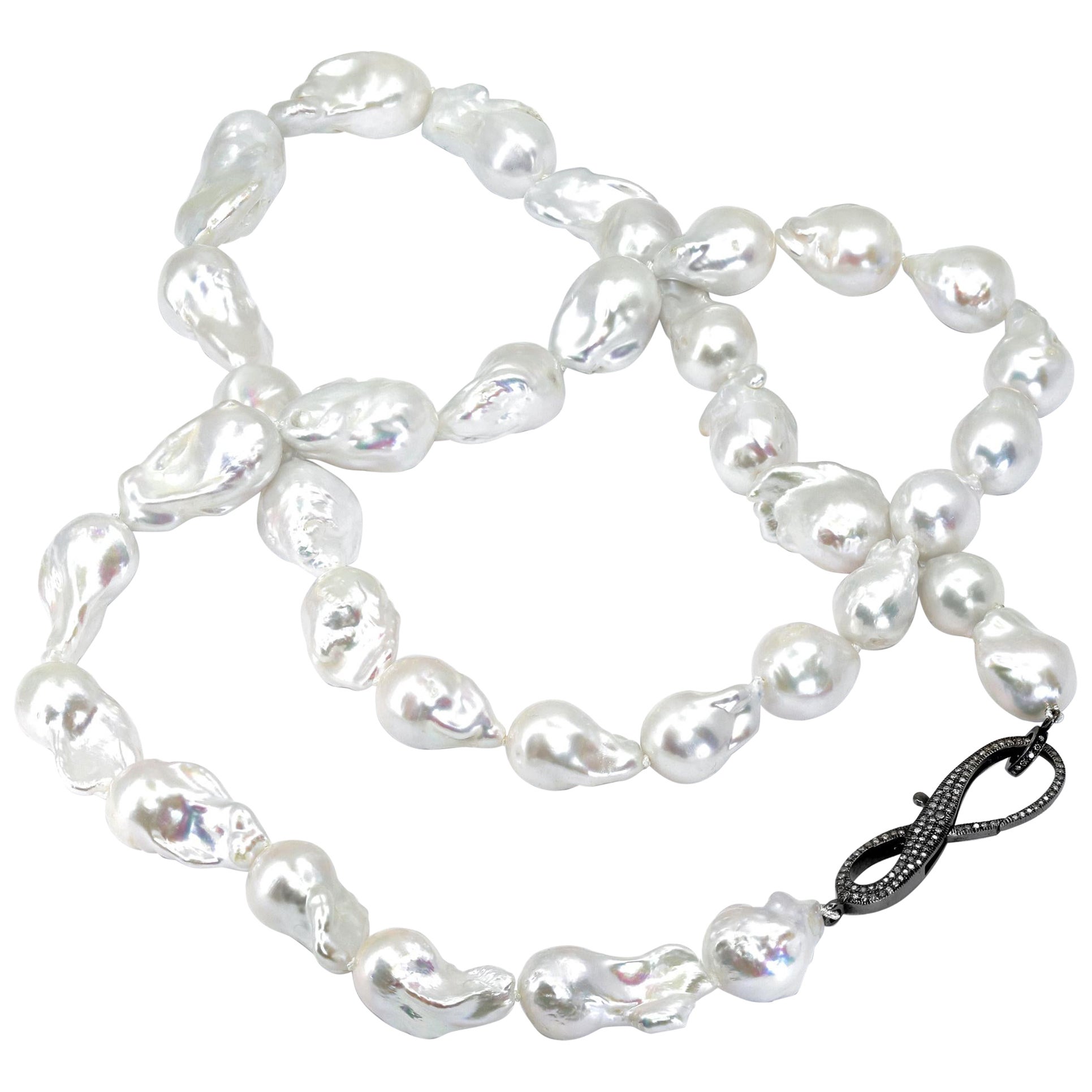 Long Freshwater Baroque Pearl Jumbo Diamond Infinity Clasp Necklace, Lori Barros