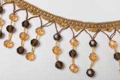 Long Fringe Trim with Yellow and Brown Beads, Acrylic, Italian Design