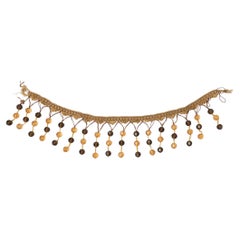 Long Fringe Trim with Yellow and Brown Beads, Acrylic, Italian Design