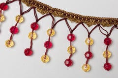 Long Fringe Trim with Yellow and Red Beads, Acrylic, Italian Design