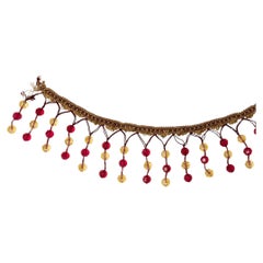Long Fringe Trim with Yellow and Red Beads, Acrylic, Italian Design