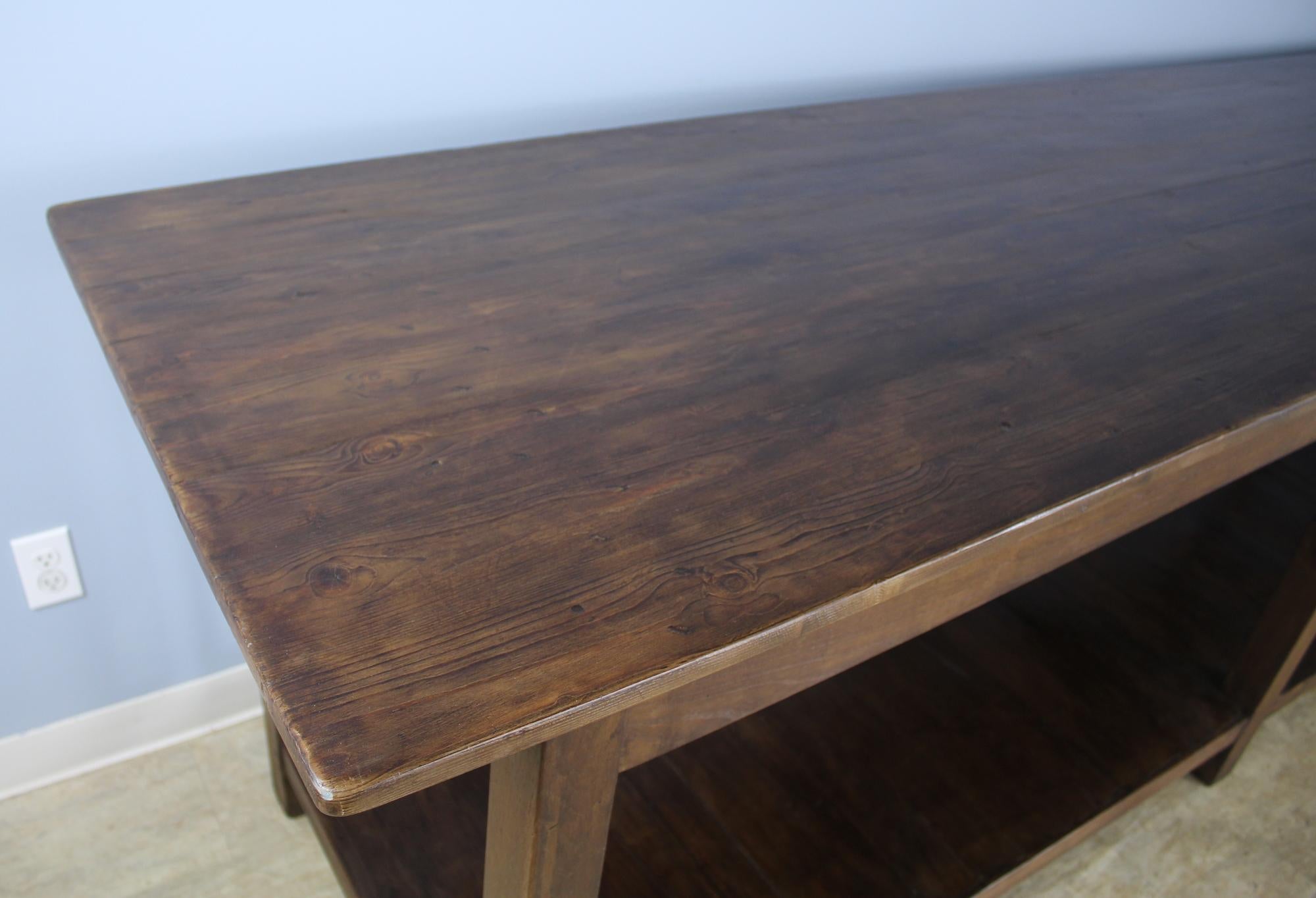 Long Fruitwood Draper's Table, Custom Made in France of Old Wood 2