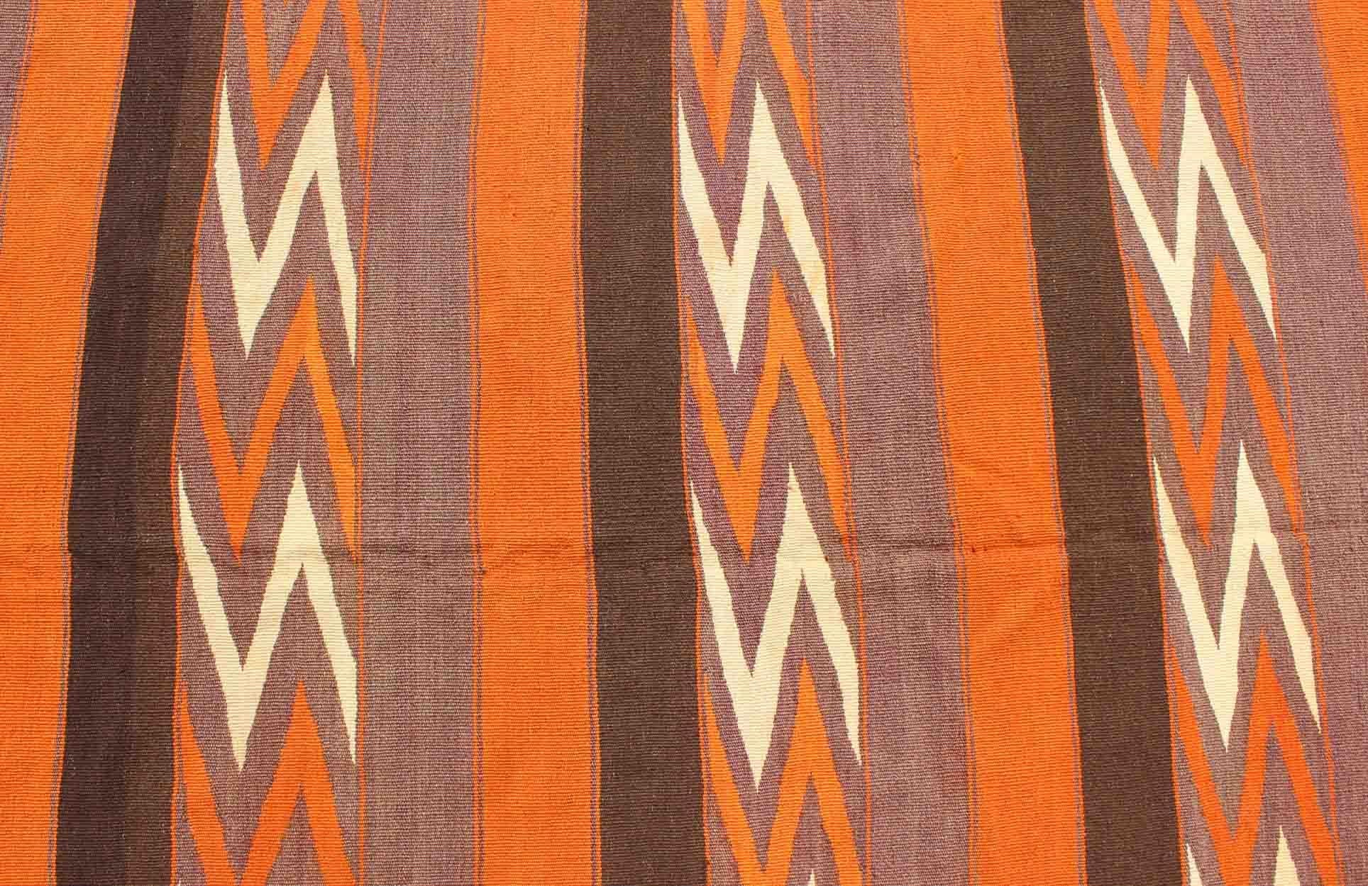 Long Gallery Vintage Persian Kilim Runner in Orange, Brown, Gray-Purple For Sale 4