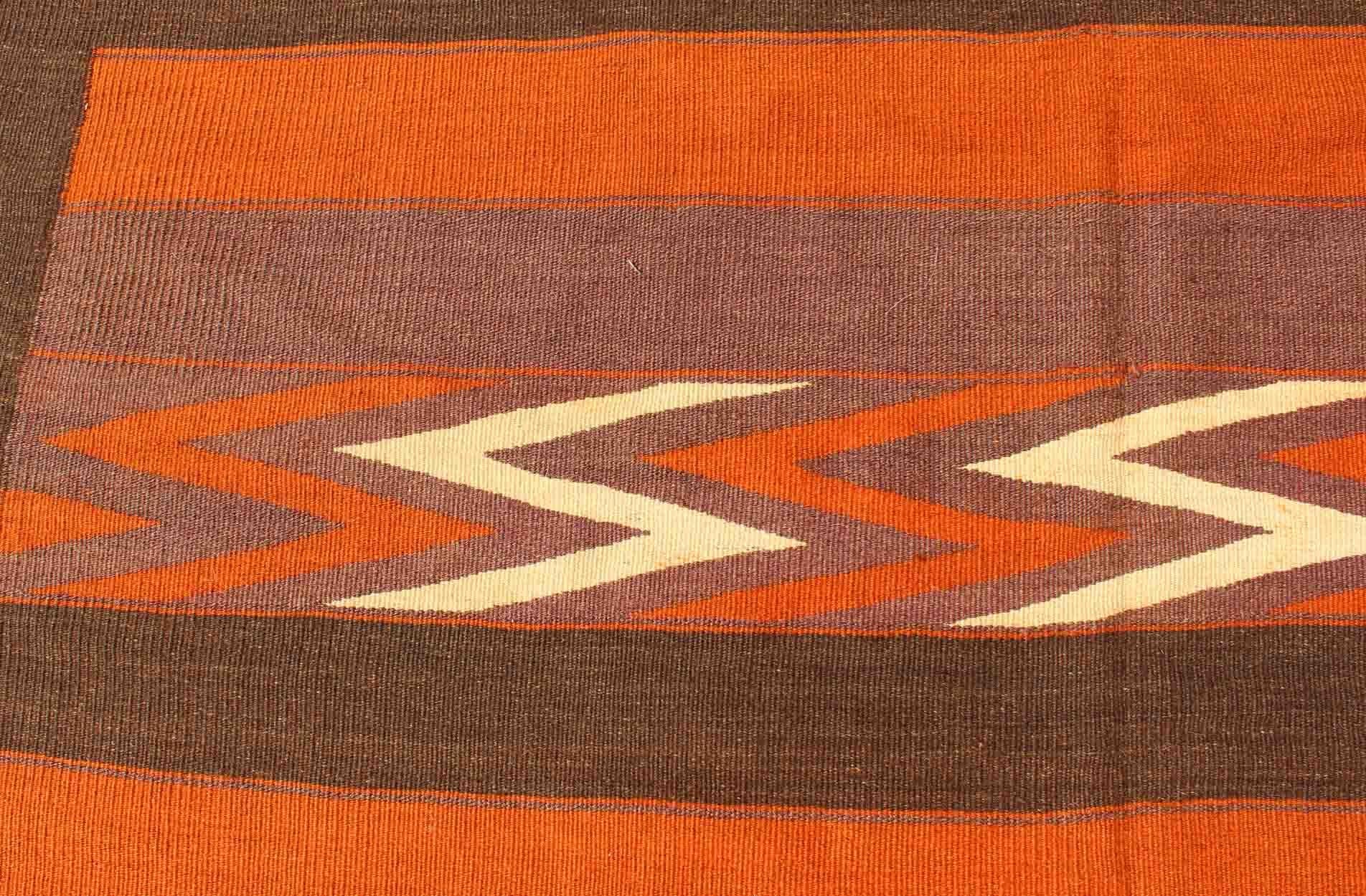 Long Gallery Vintage Persian Kilim Runner in Orange, Brown, Gray-Purple For Sale 5