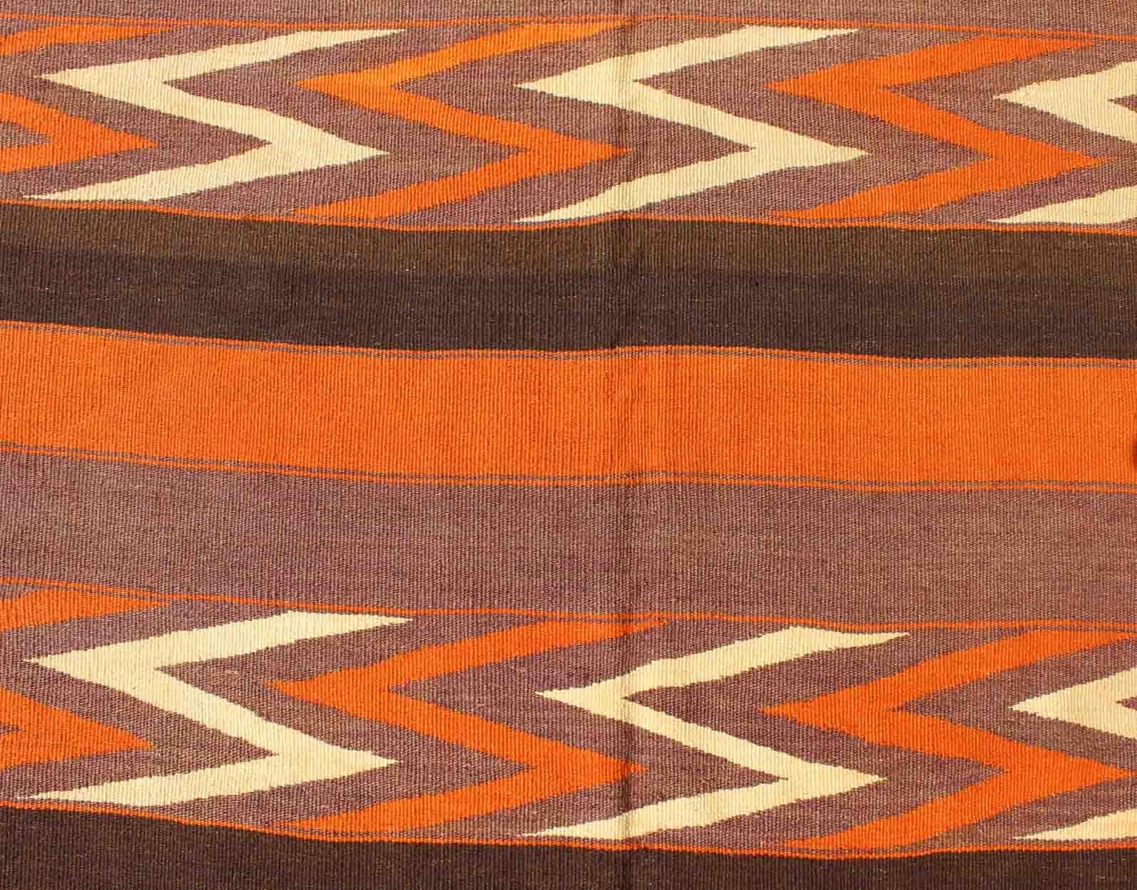 Wool Long Gallery Vintage Persian Kilim Runner in Orange, Brown, Gray-Purple For Sale