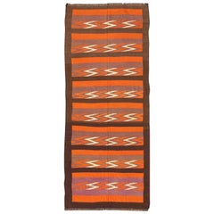 Long Gallery Vintage Persischer Kelim-Läufer in Orange, Braun, Grau und Violett