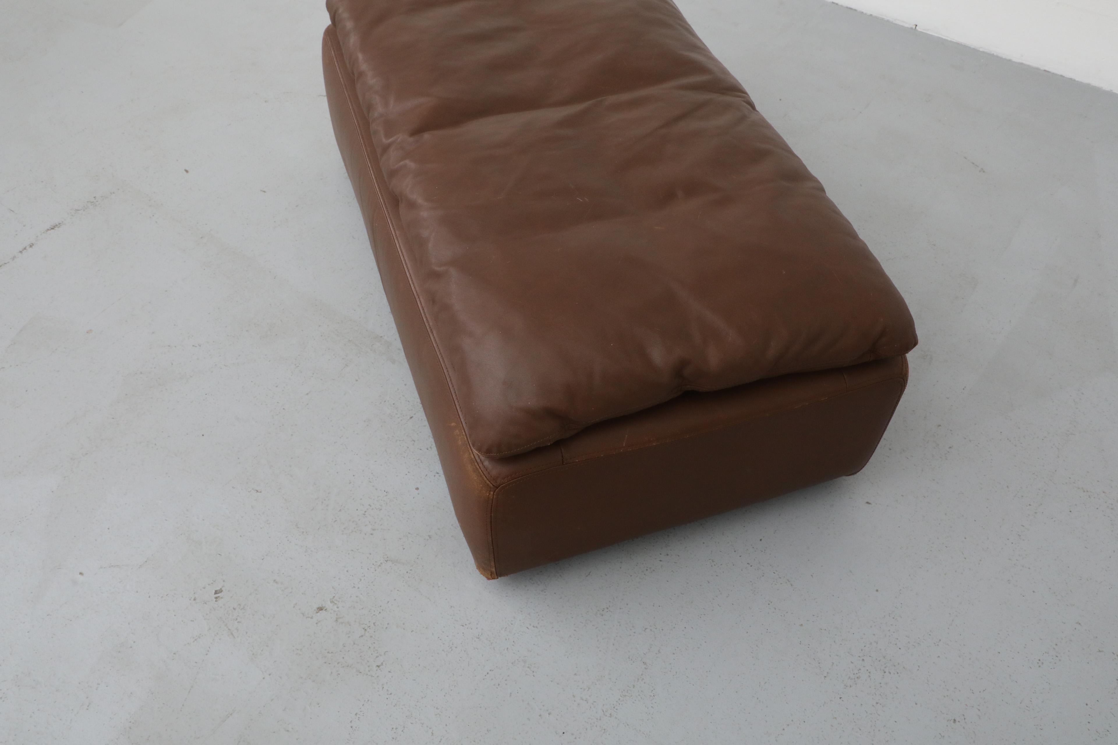 Long Gelderland Brown Leather Ottoman with Top Cushion For Sale 6