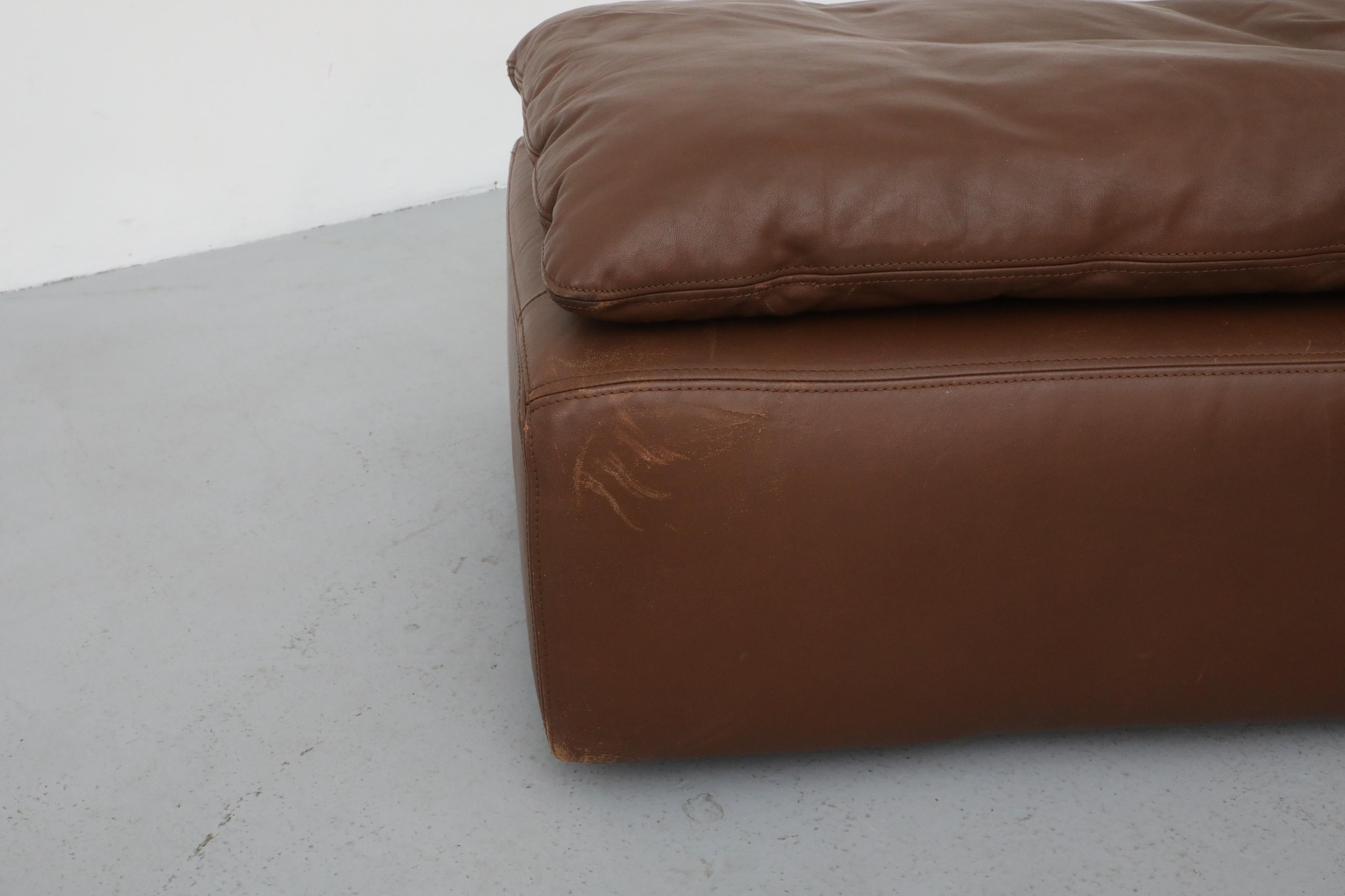 Long Gelderland Brown Leather Ottoman with Top Cushion For Sale 7