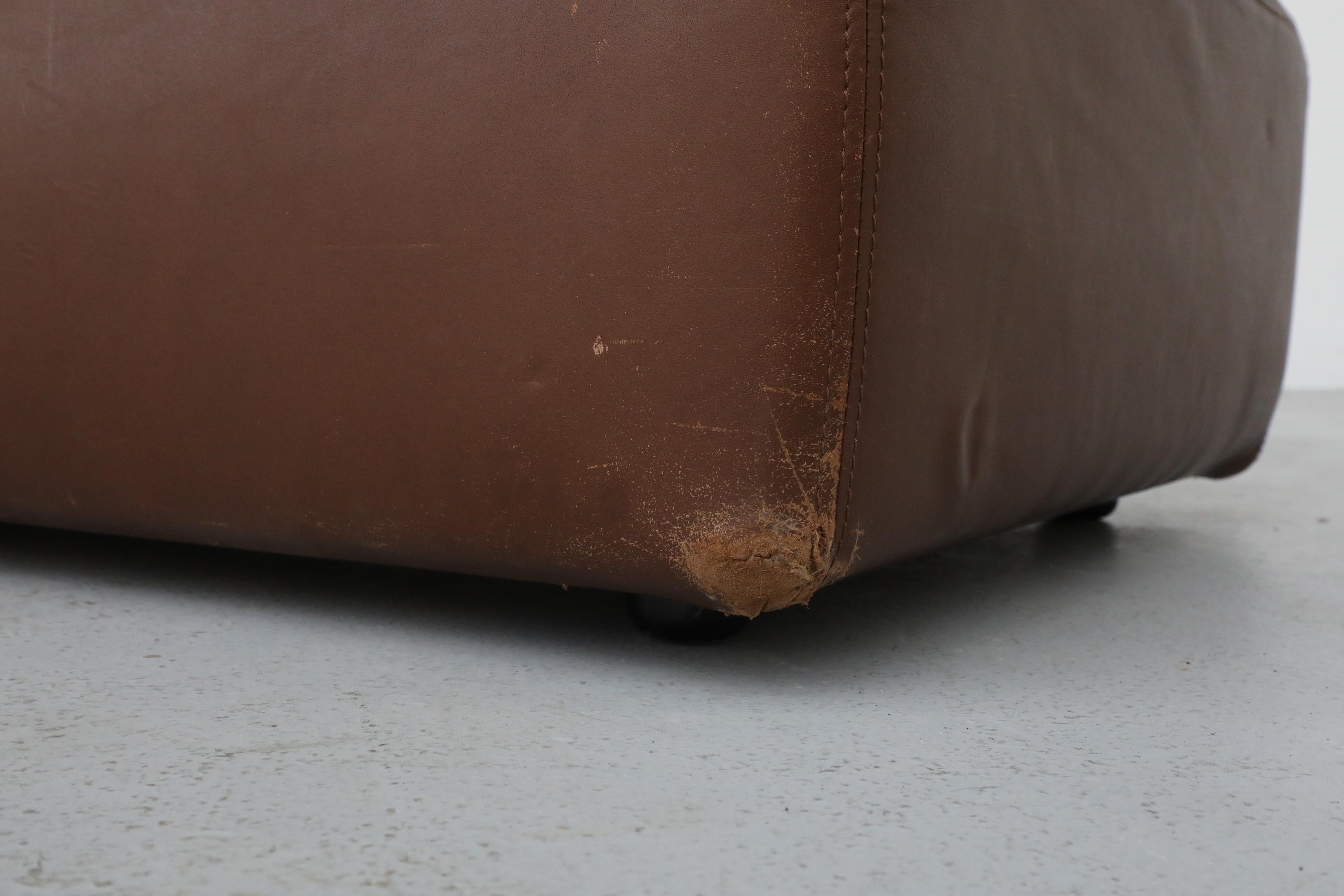 Gelderland Ottoman extra long en cuir chocolat avec coussin supérieur en vente 7