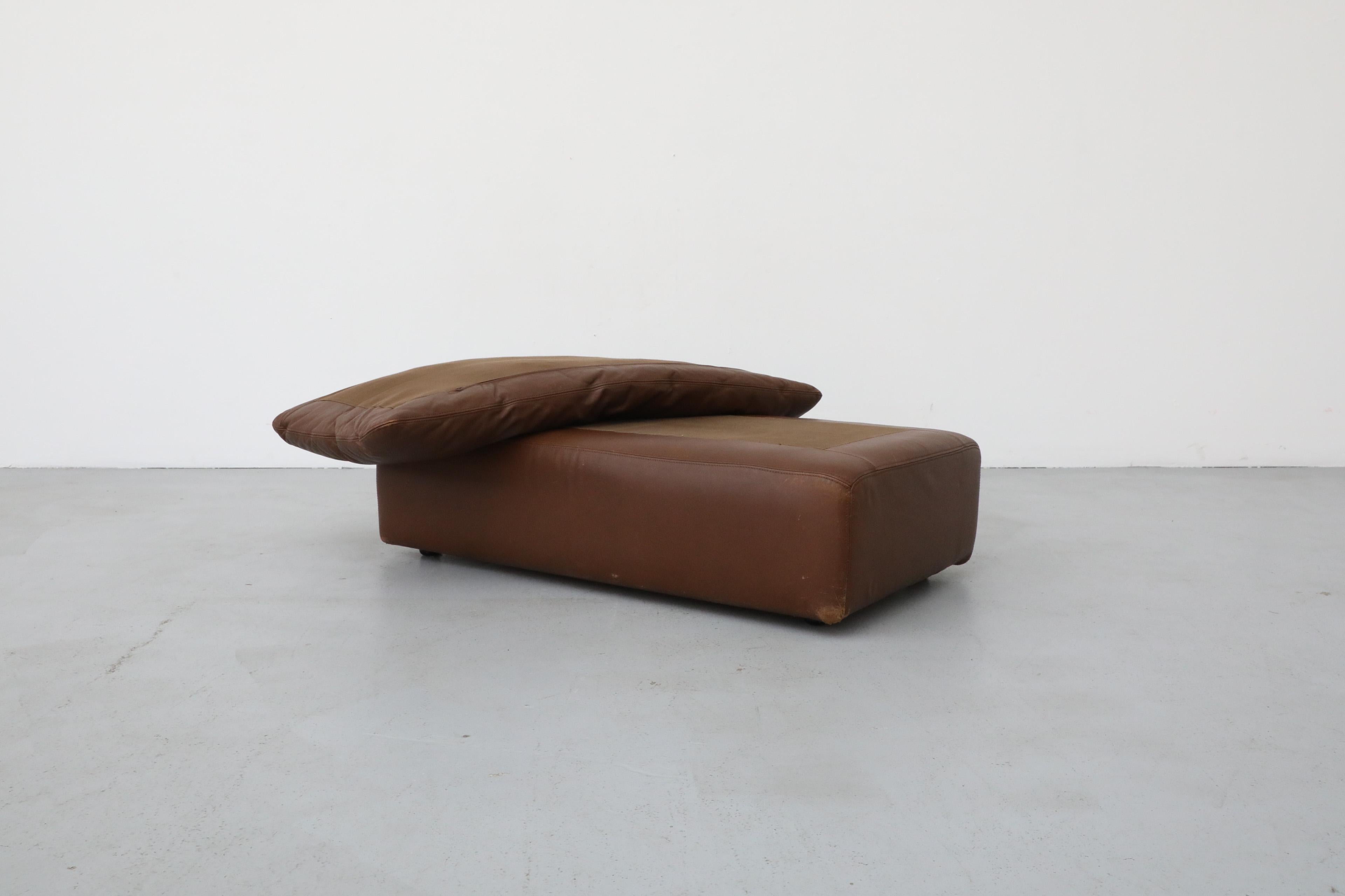Gelderland Ottoman extra long en cuir chocolat avec coussin supérieur en vente 1