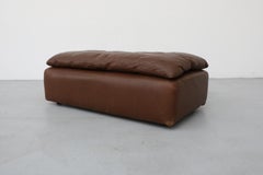 Vintage Long Gelderland Brown Leather Ottoman with Top Cushion