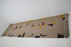 Long Geometric Abstract Wool Kilim Carpet/Rug in Style of Antonin Kybal, 1950s