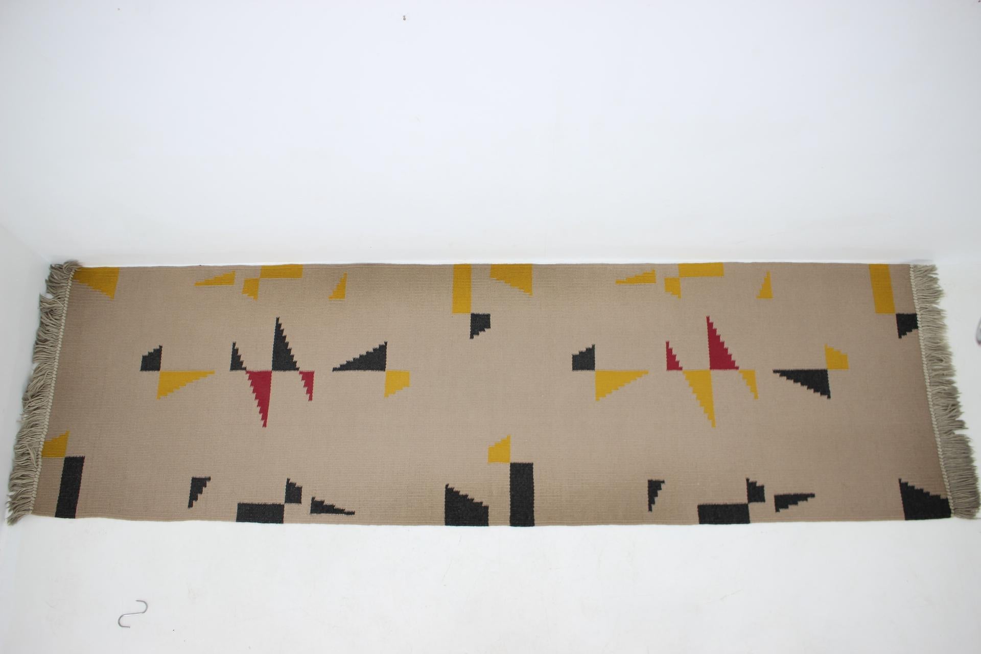 Woven Long Geometric Abstract Wool Kilim Carpet/Rug in Style of Antonin Kybal, 1950s For Sale