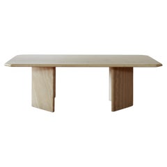 Long Geometric Cream Travertine Stone Coffee Table
