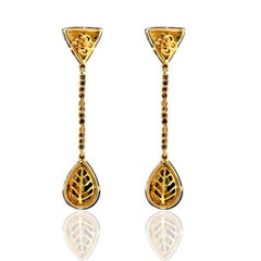 Long Geometric Diamond Drop Earrings in 18K Gold & Oxidized Silver