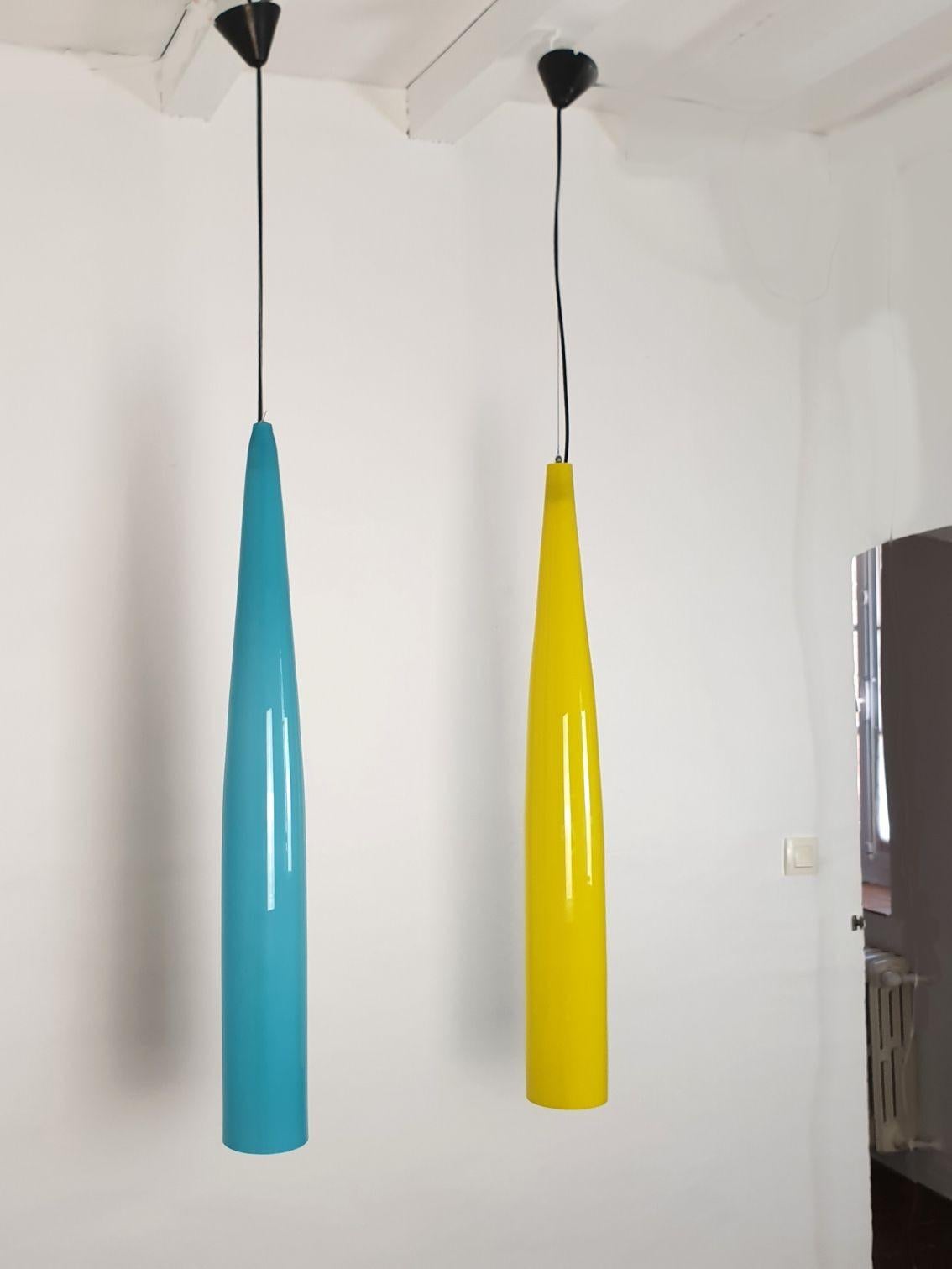 Italian Tall glass pendants by Alessandro Pianon for Vistosi - a pair For Sale