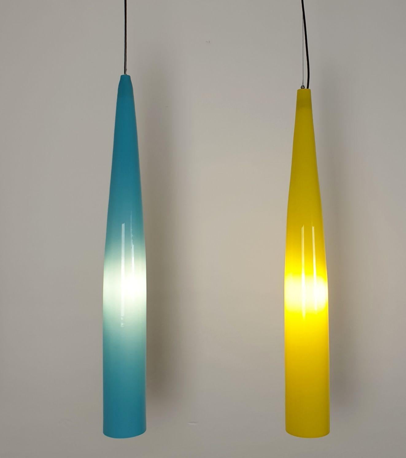 Murano Glass Tall glass pendants by Alessandro Pianon for Vistosi - a pair For Sale