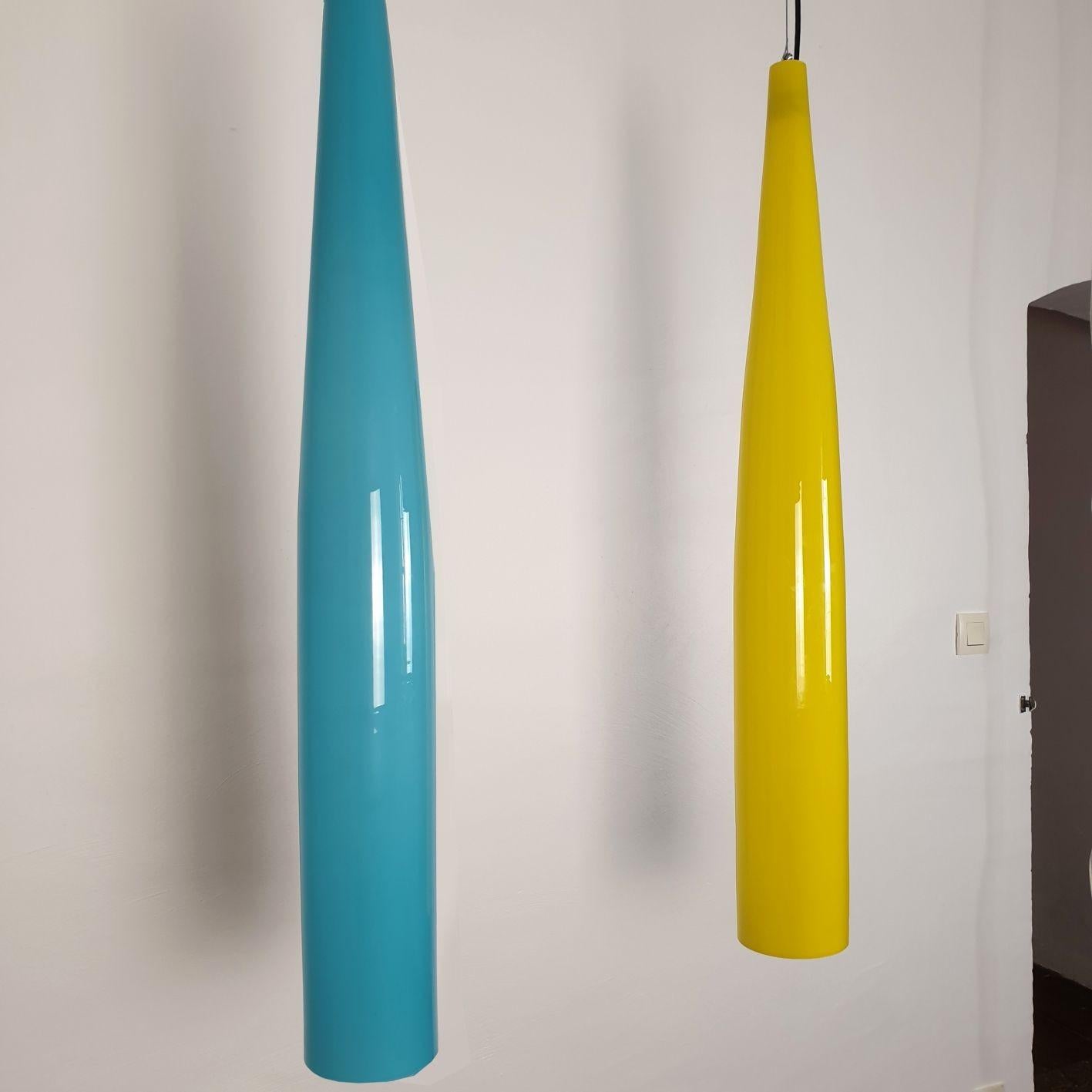 Tall glass pendants by Alessandro Pianon for Vistosi - a pair For Sale 1