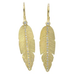 Long Gold and Diamond Feather Earrings