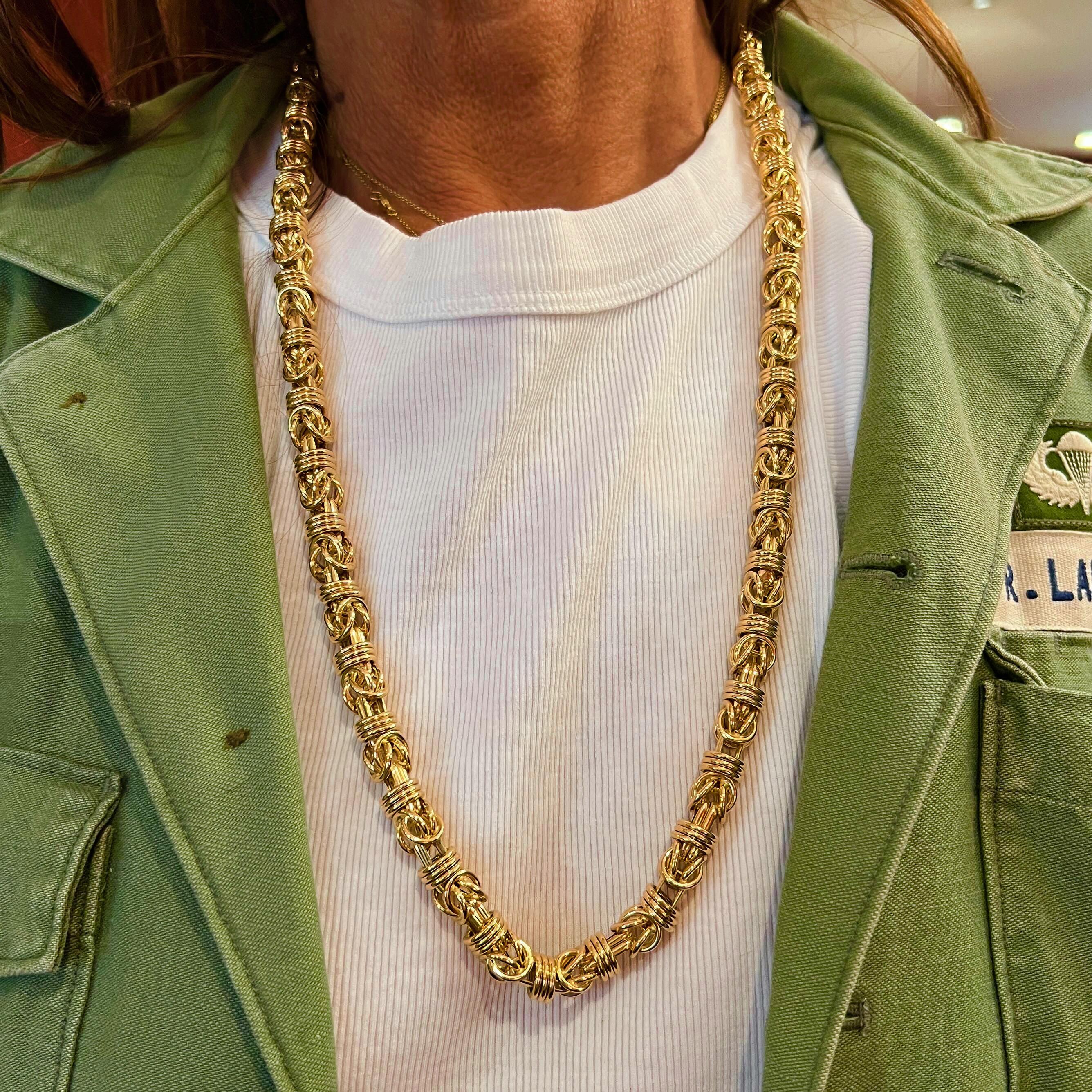 Women's Long Gold Byzantine Link Necklace