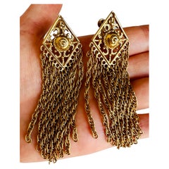 Long Gold Chain Tassel Dangle Clip on Earrings