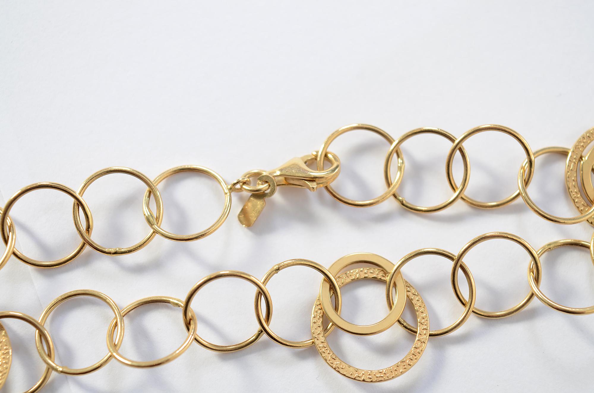 Contemporary Long Gold Circles Necklace For Sale
