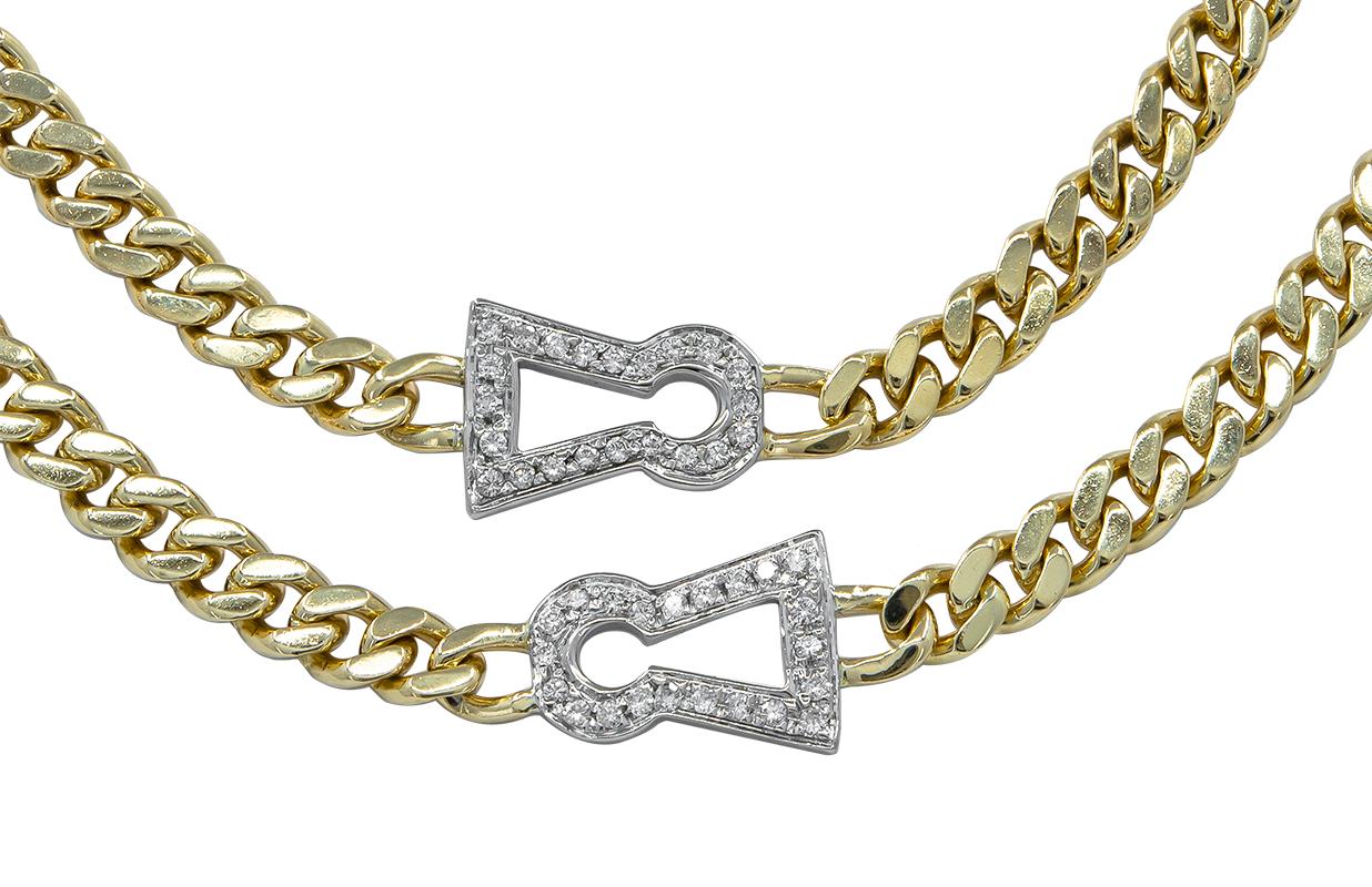 Long Gold and Diamond Keyhole Chain In Excellent Condition In New York, NY