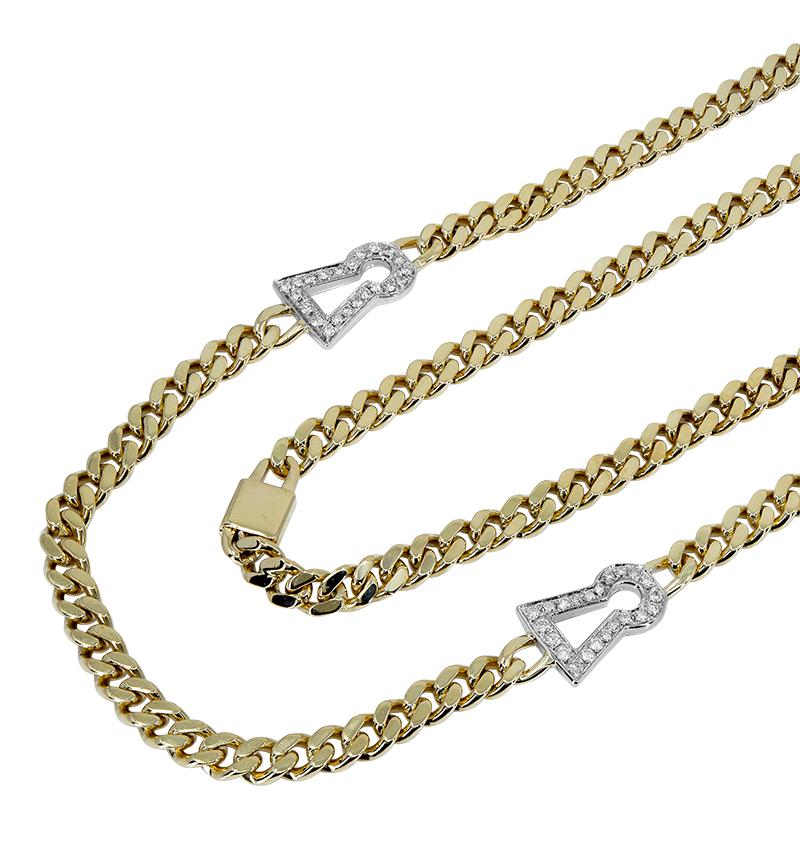 Women's or Men's Long Gold and Diamond Keyhole Chain