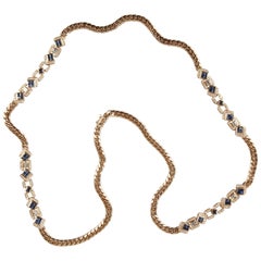 Long Gold, Diamonds and Sapphires Necklace