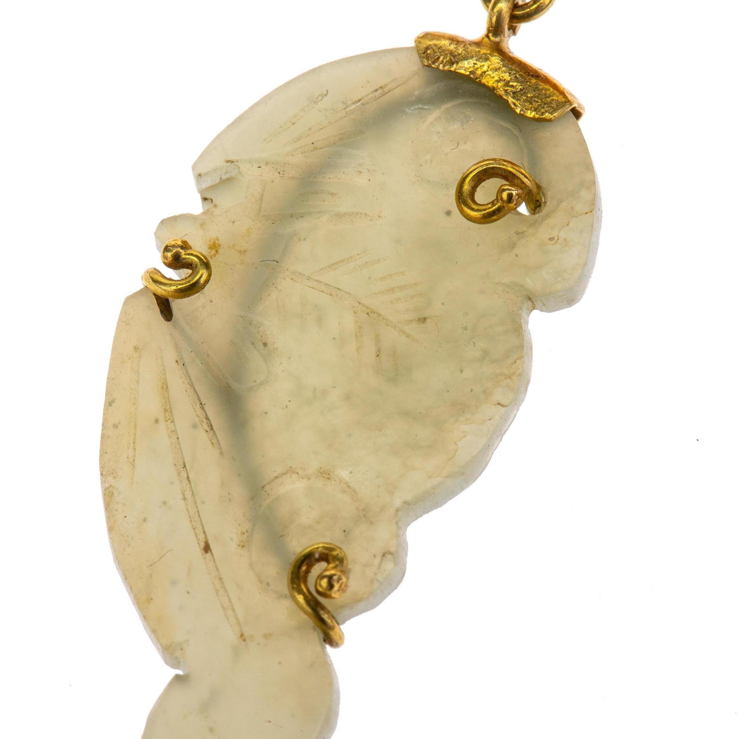 Long Gold Jade Faced Amber Earrings For Sale 4