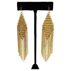 Long Gold Mesh Chain Tassel Dangle Earrings