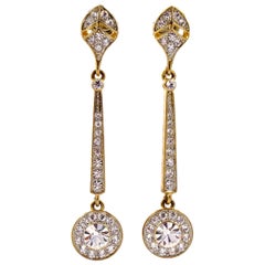 Long Gold Plated and Clear Rhinestone Drop Earrings circa 1980s