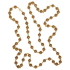 Vintage Long Gold Tone and Bezel Set Open Back Bronze Glass Link Necklace