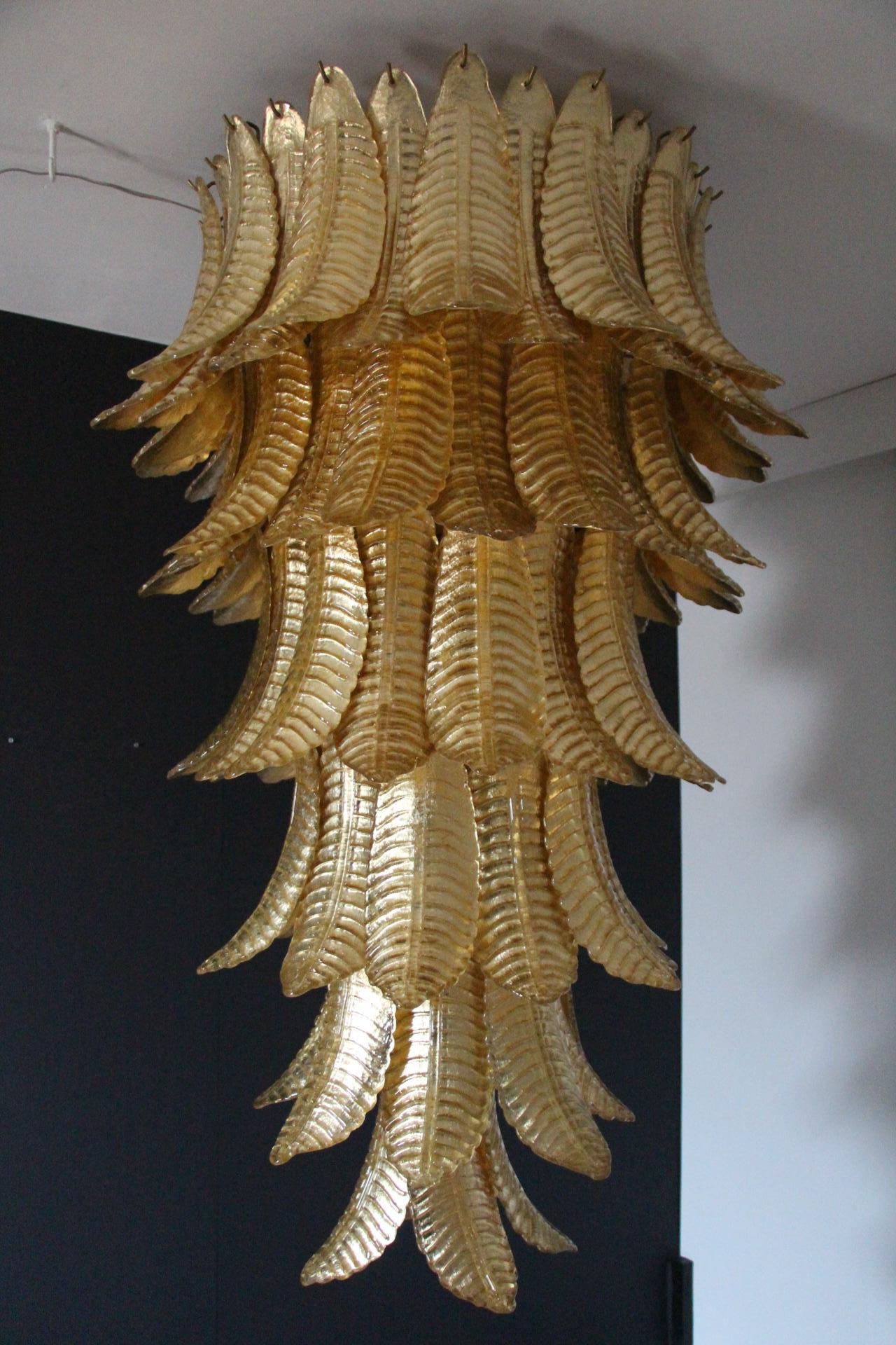 Long Golden Murano Glass Chandelier in Palm Tree Shape For Sale 2