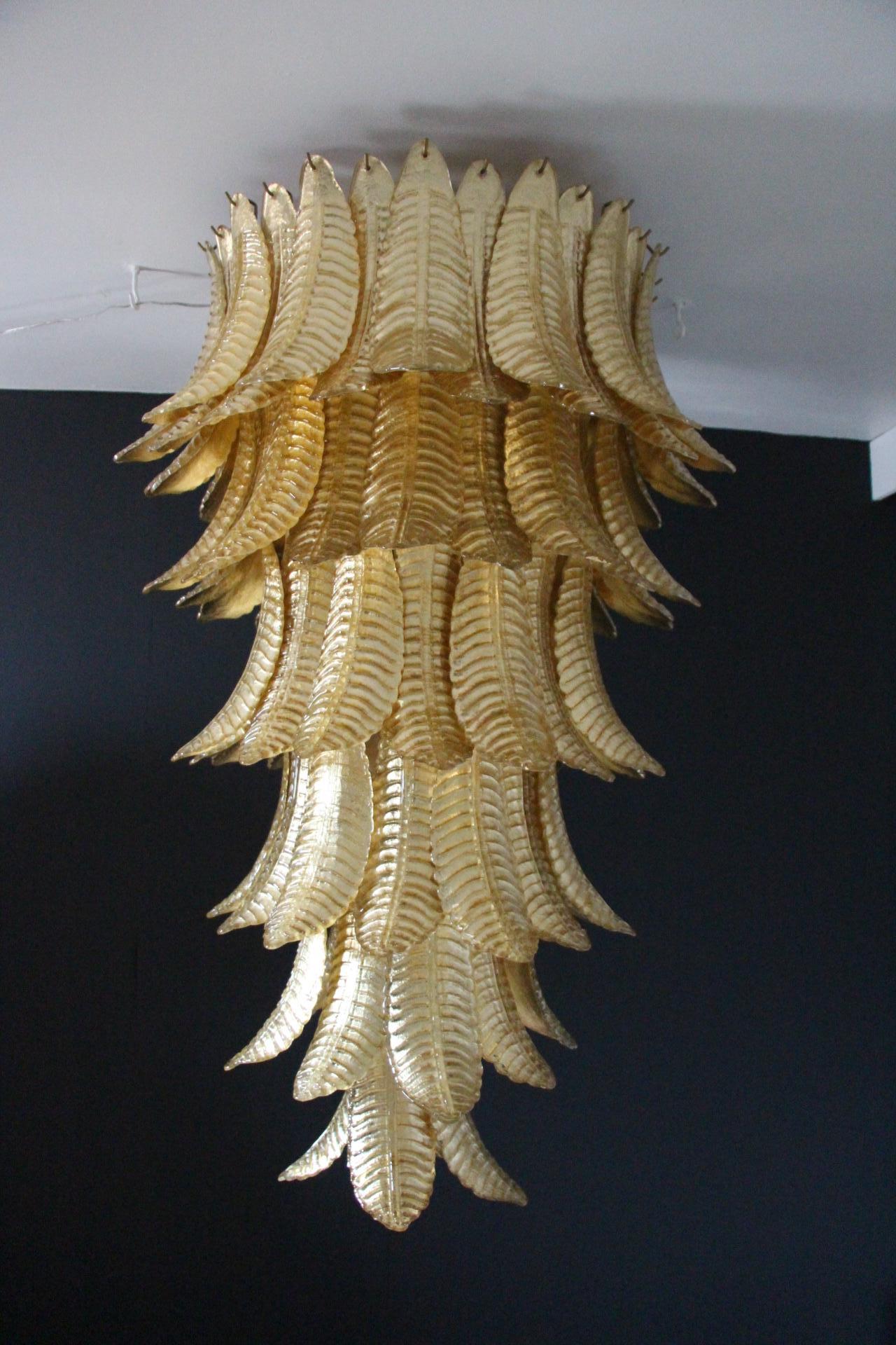 Long Golden Murano Glass Chandelier in Palm Tree Shape For Sale 3