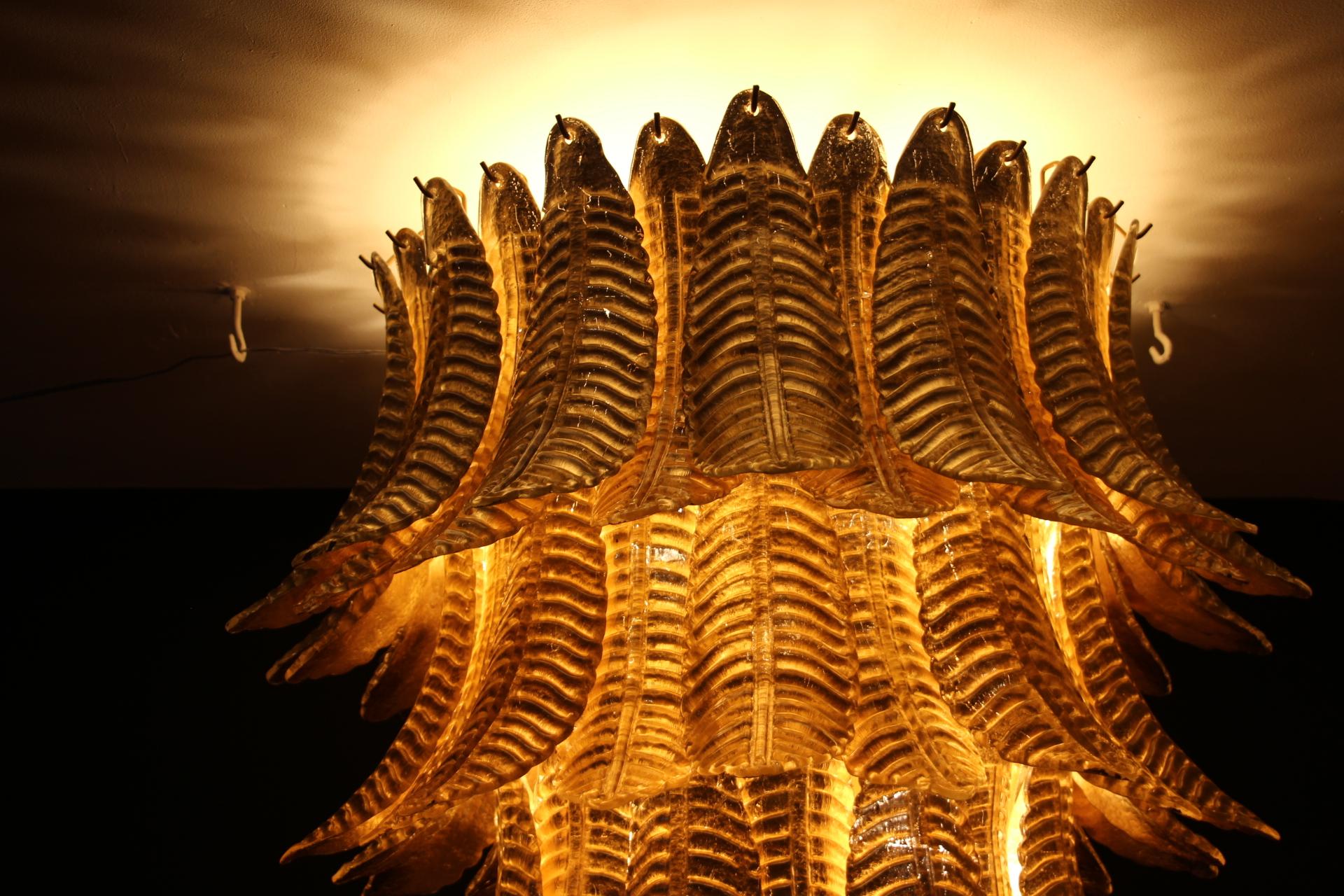 Long Golden Murano Glass Chandelier in Palm Tree Shape For Sale 4