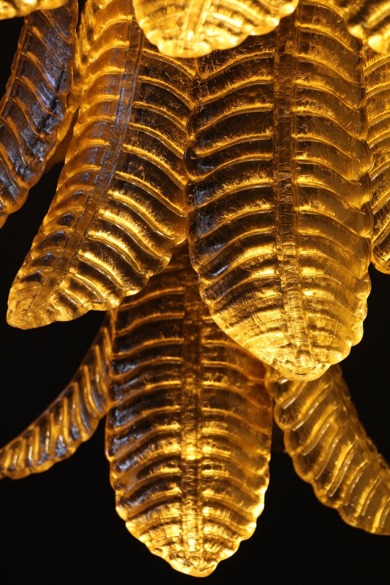 Long Golden Murano Glass Chandelier in Palm Tree Shape For Sale 7