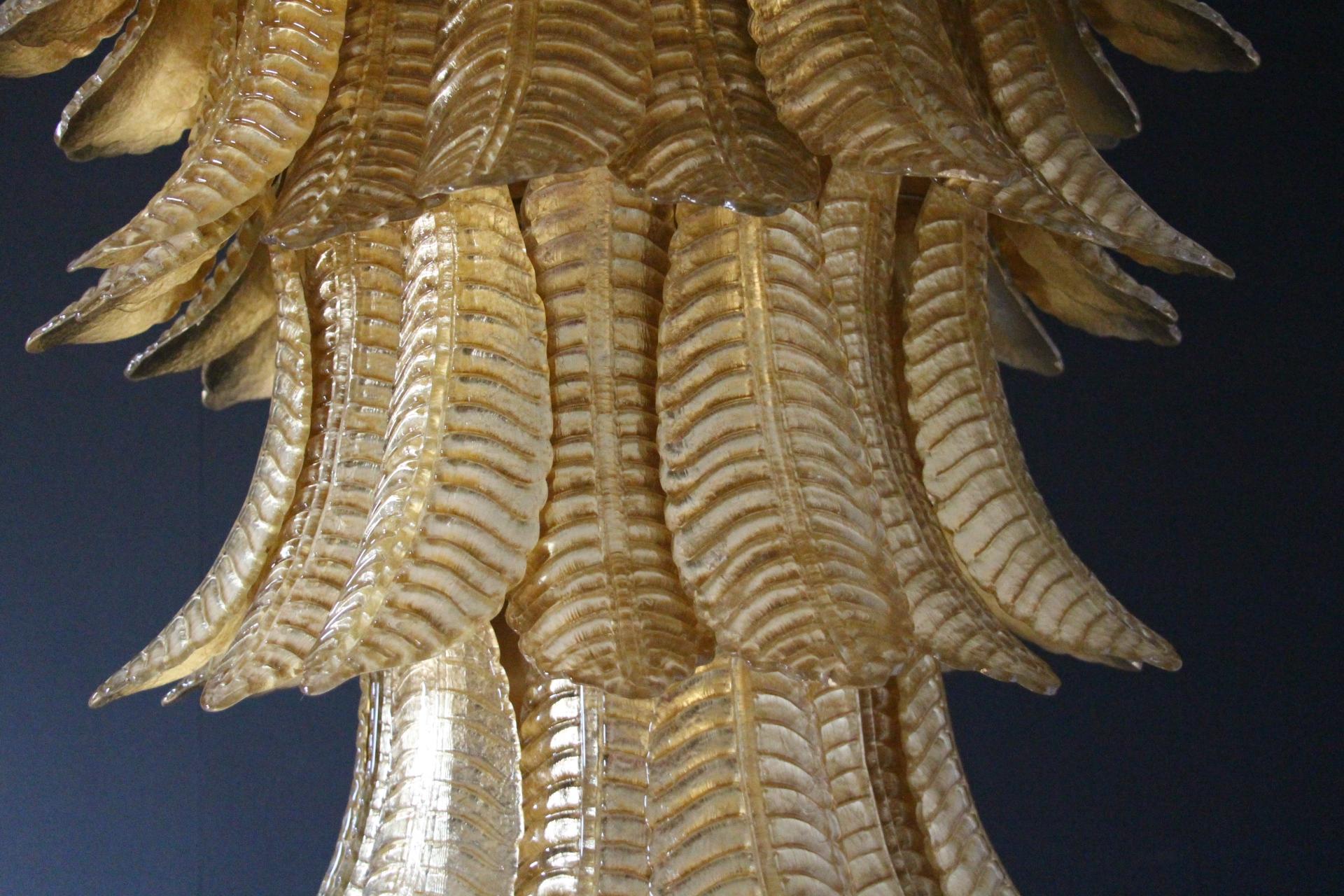 Long Golden Murano Glass Chandelier in Palm Tree Shape For Sale 8
