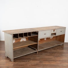 Long Gray Painted Pine Counter Free Standing Island, Hungary circa 1880