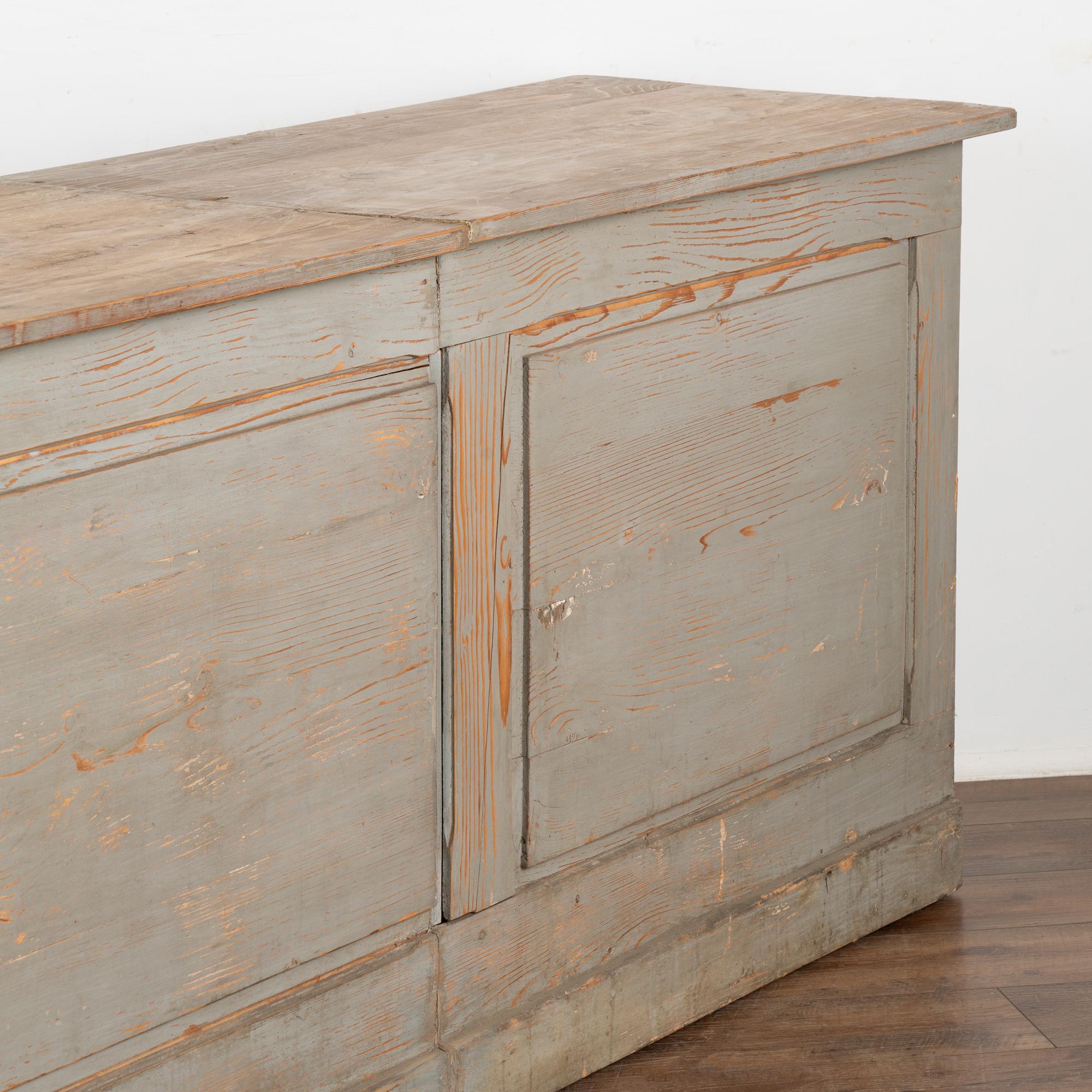 Long Gray Painted Pine Counter Free Standing Island, Hungary circa 1880 2