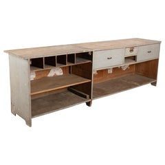 Long Gray Painted Pine Counter Free Standing Island, Hungary circa 1880