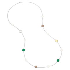 Lange grüne Edelstein & Barock Perle Halskette in Sterling Silber