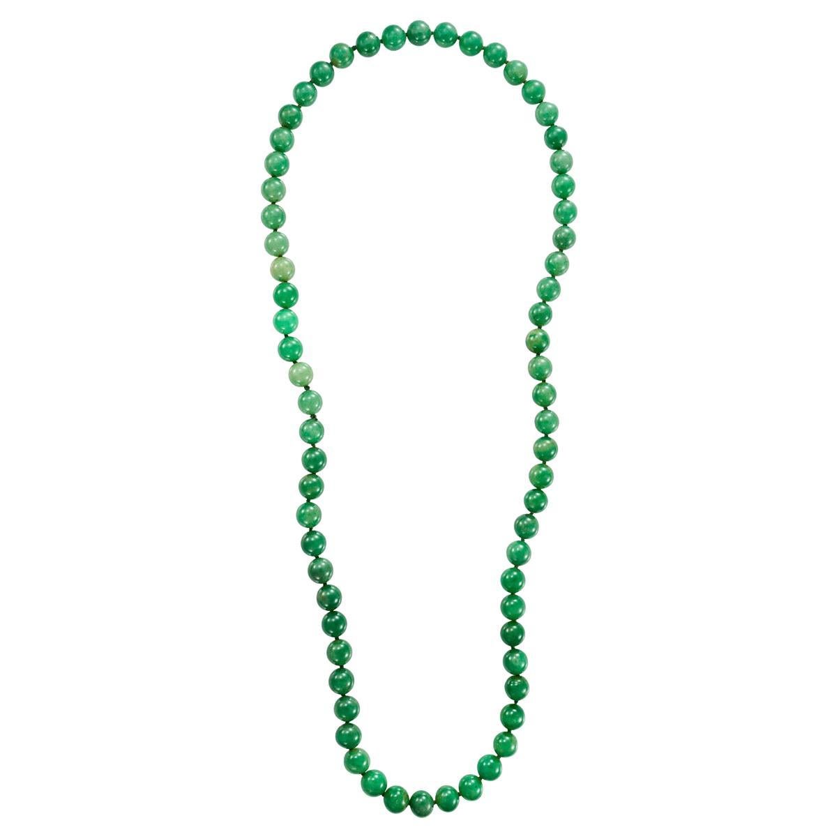 Long Green Jade Bead Necklace, Late 20th Century, Provenance Shirley Conran DBE