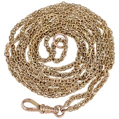 Antique Long Guard Chain in Yellow Gold with Cage Links and Rose Gold Swivel Clip