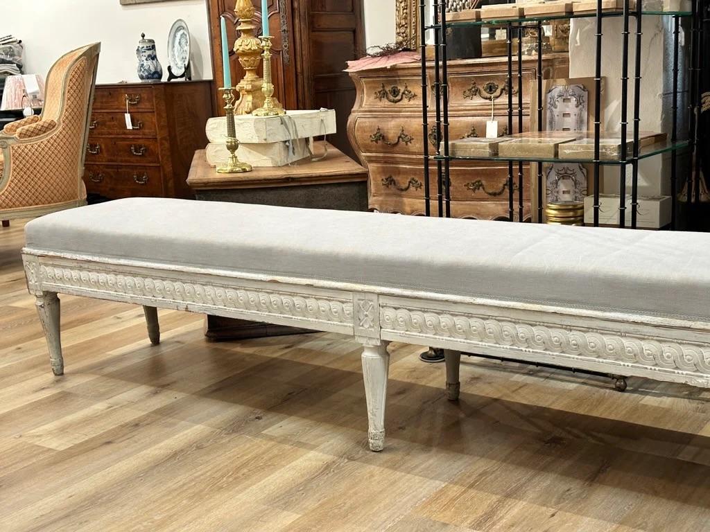 Upholstery Long Gustavian Period Swedish Bench For Sale