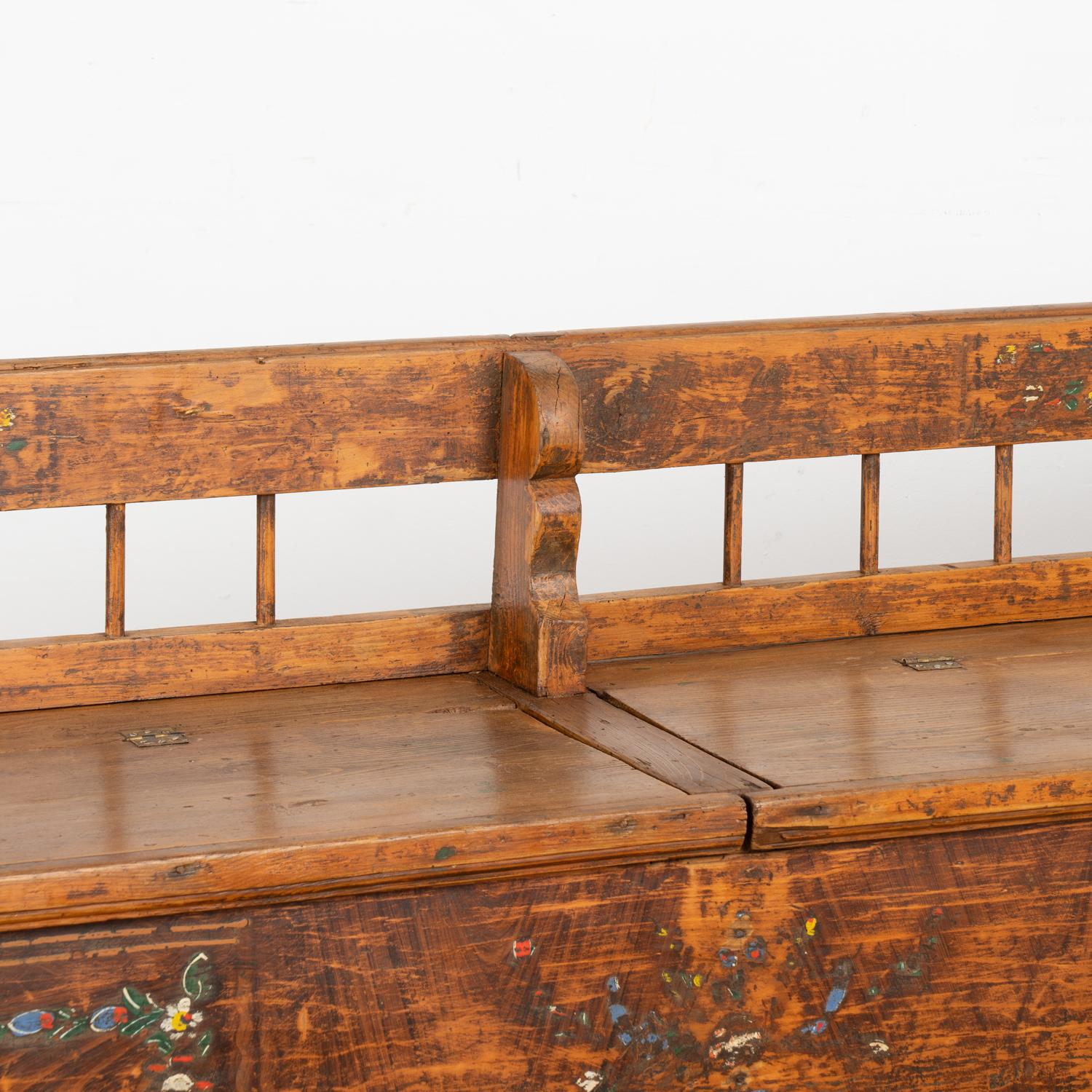 Wood Long Hand Painted Bench With Interior Storage, Hungary circa 1880 For Sale