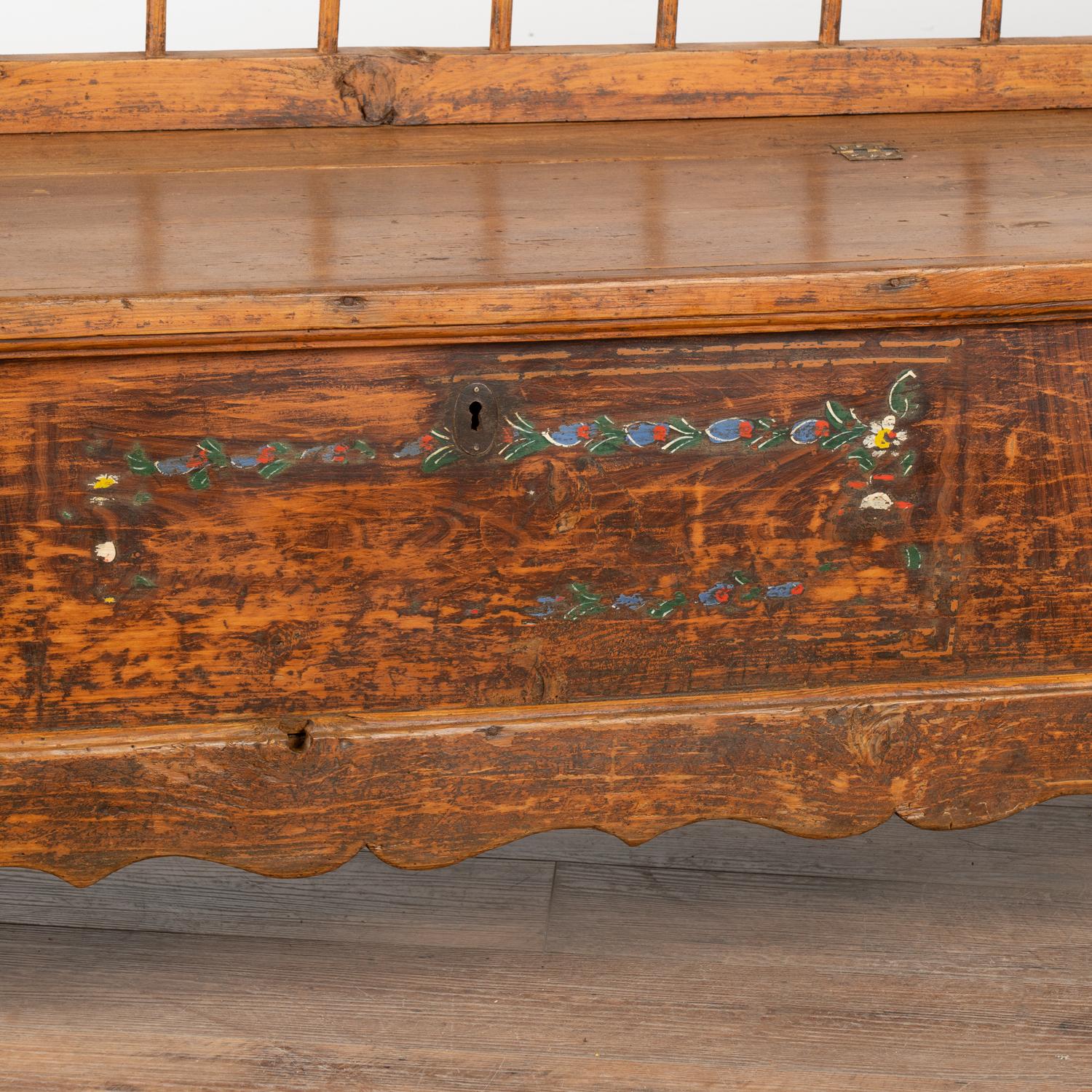 Long Hand Painted Bench With Interior Storage, Hungary circa 1880 1