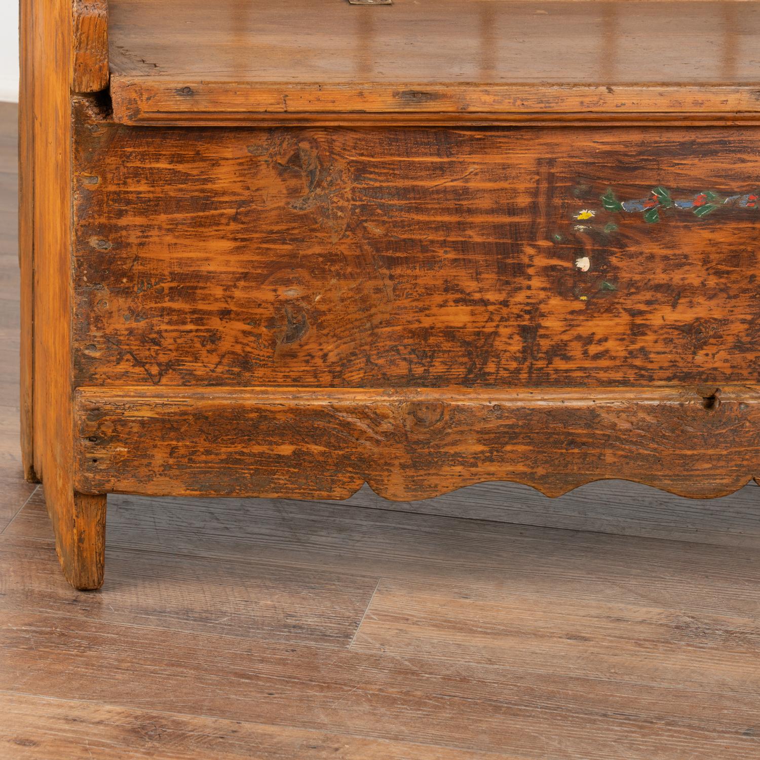 Long Hand Painted Bench With Interior Storage, Hungary circa 1880 For Sale 2