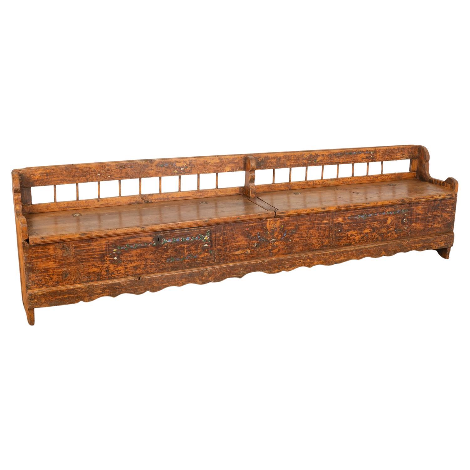 Long Hand Painted Bench With Interior Storage, Hungary circa 1880 For Sale