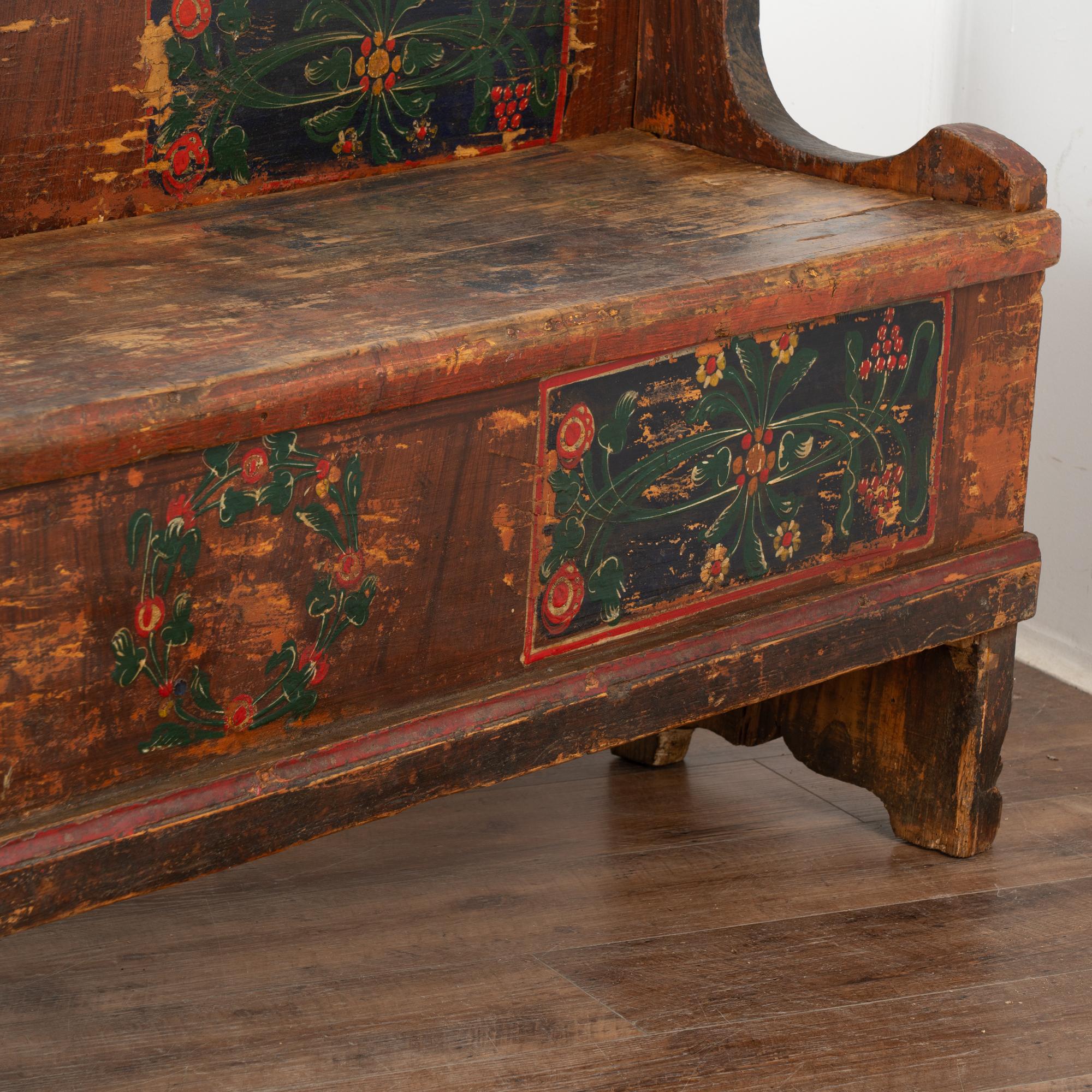 Long Hand Painted Bench With Storage, Hungary circa 1900 3